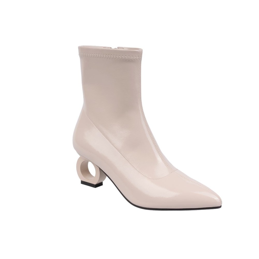 Cool Womens Comfy Beige Fashion Disco Metallic Round Heel Pointy Bootie Boots